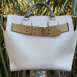 Authentic Burberry Tri-Tone Marais Calfskin Medium Belt Bag Limestone Yellow/white with grey handles