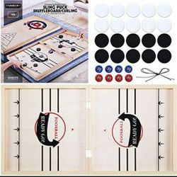 Toydaze Foldable Sling Foosball Large Double-Sided 3 Games in 1(Fast Sling Puck/Shuffleboard/Curling), Adult Size Foosball Winner Board Foosball Sling