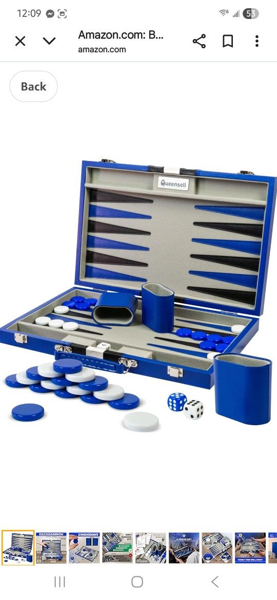 Backgammon Sets for Adults – 15-Inch PU Leather Board Game – Classic 2-Player Travel Backgammon Set with 32 Playing Pieces, Dice, and Cups