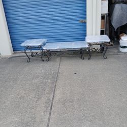3 Piece Set Glass & Metal Coffee Table & 2 End Tables 