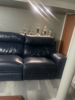 Navy Blue Leather Recliner Sofa