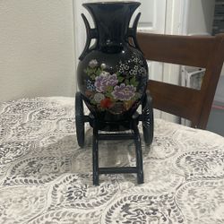 Shiny Black Japanese Floral Vase