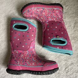 Bogs Kids Girls Size 13  Insulated Boots Snow Slush Rain Pink Hearts Rainbow 