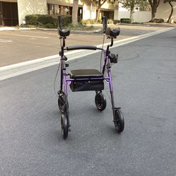 ELENKER All-Terrain Rollator Walker with 10” Rubber Wheels, Padded Seat & Backrest, Under-seat Basket for Seniors