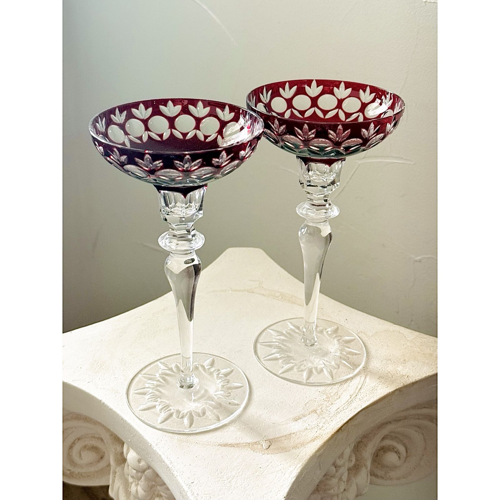 Pair of Wine or Martini Crystal Glass Ware Possible GODINGER “King Louis”? Ruby  This is a stunning pair of crystal glasses that are most likely used 