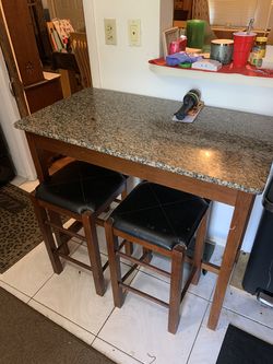 Granite Top Kitchen Island / Counter Height Table with 2 Stools