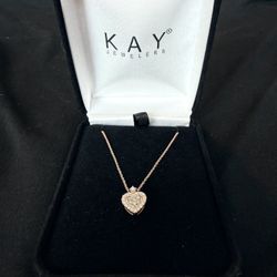 Diamond Heart Halo Necklace 10K Rose Gold