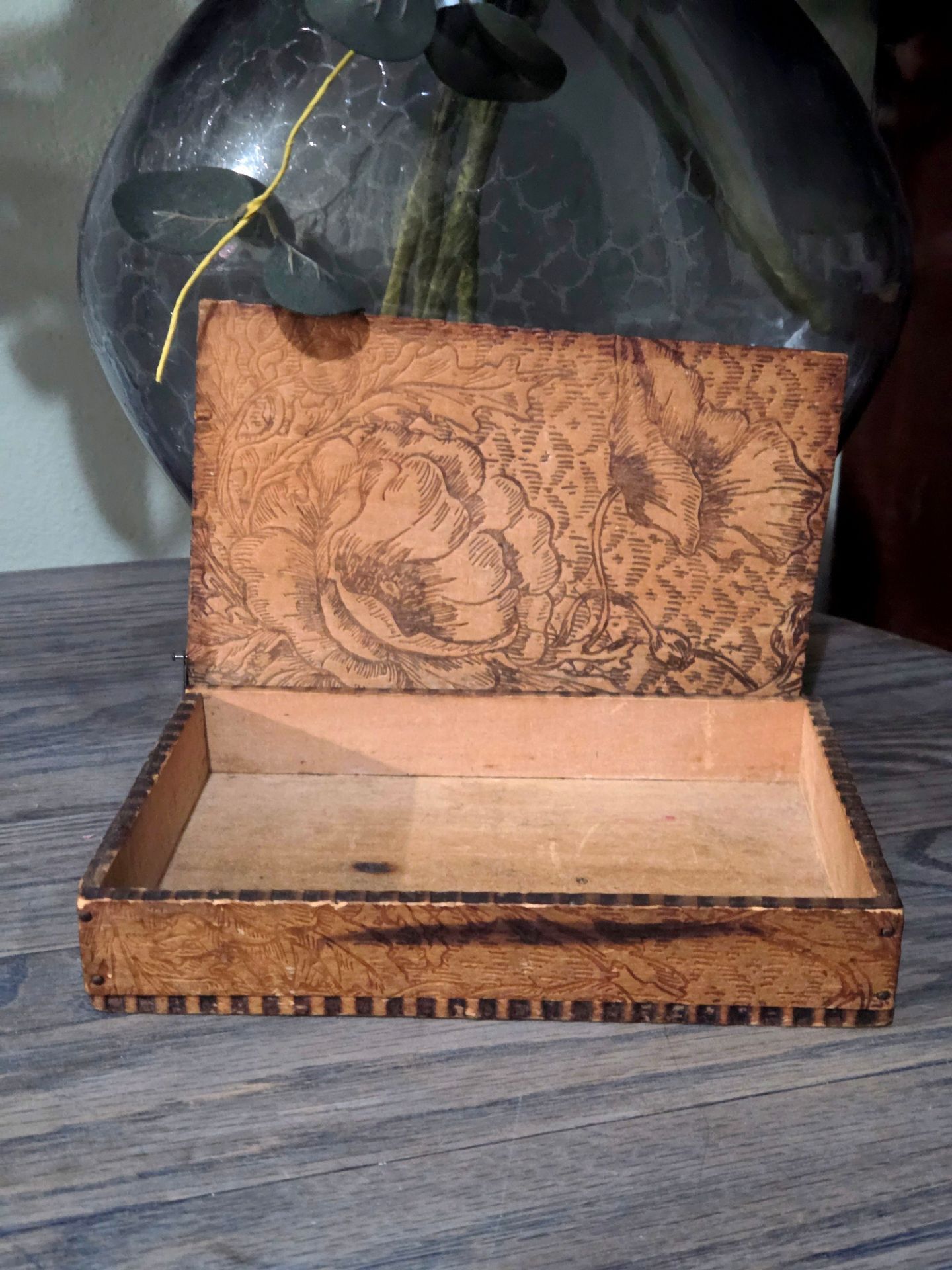 Vintage Wooden Floral Pyrography Box