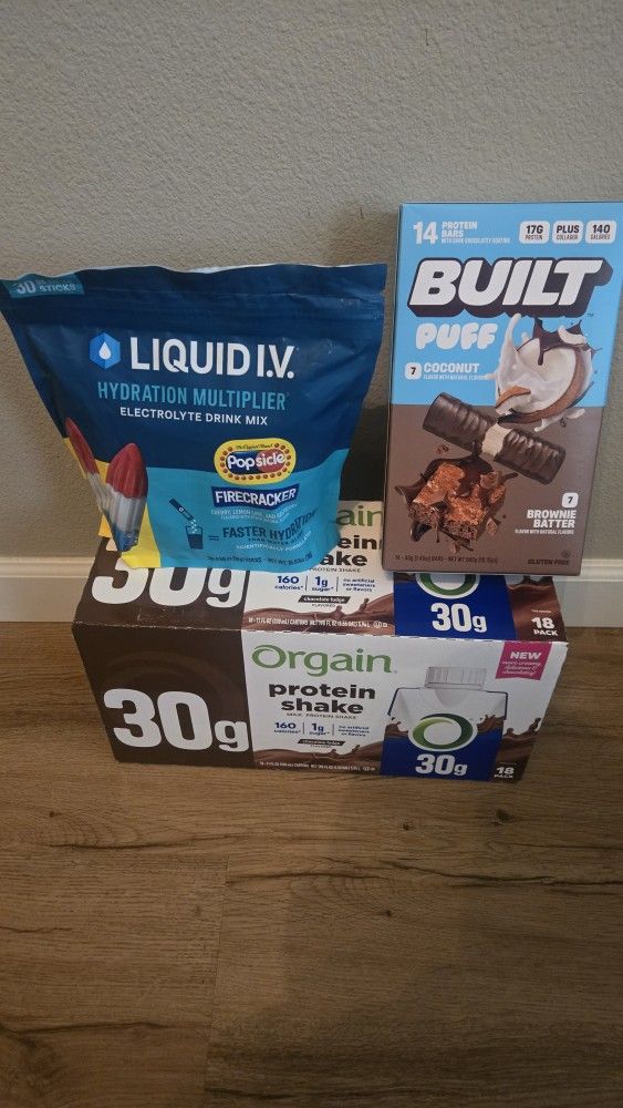 Protein shake,  Built puff, Liquid I.V