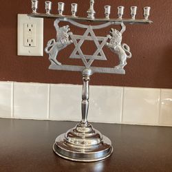 Vintage Menorah With Lions & Star Of David Hanukkah Judica Overall very good condition Sorry it is not sterling silver