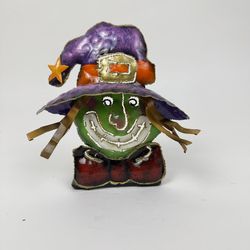 Halloween Smiling Witch Tea Light Candle Holder Metal Multicolor 