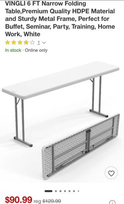6ft.x17.5" foldable table
