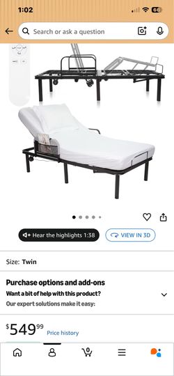 Twin adjustable bed frame. Remote control