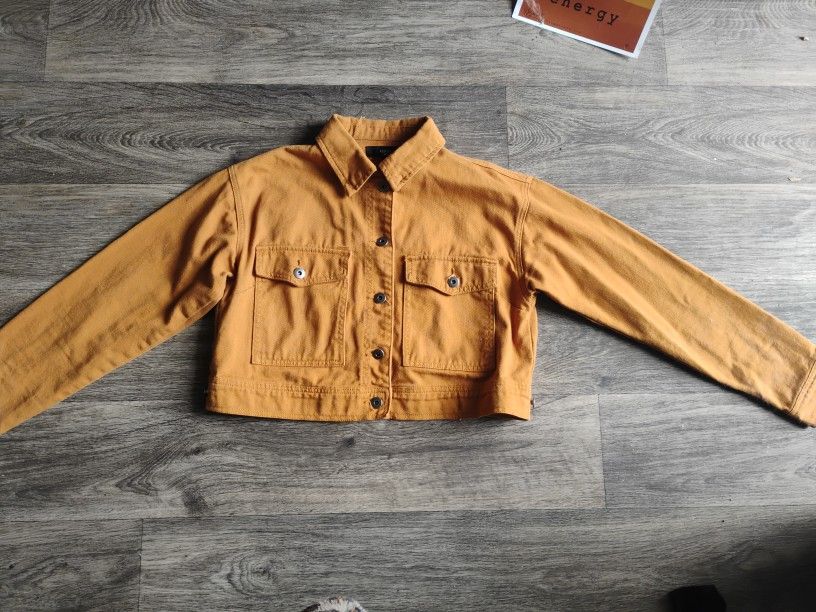 Yellowish Burnt Orange Denim Crop Jacket