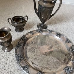 Wallace Silver Coffee Set And Tray - Ole English Rose 