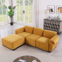 93" L-Shaped Modular Chenille Sectional Sofa with Movable Ottoman