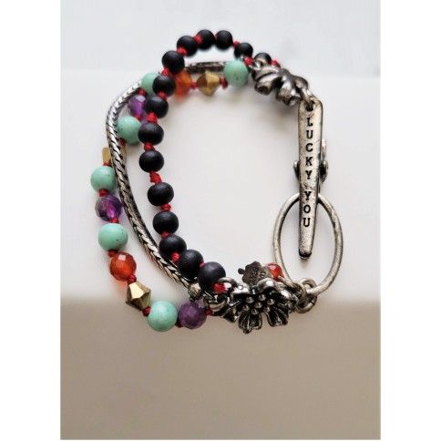 Three Strand Multi Color Beaded Bracelet