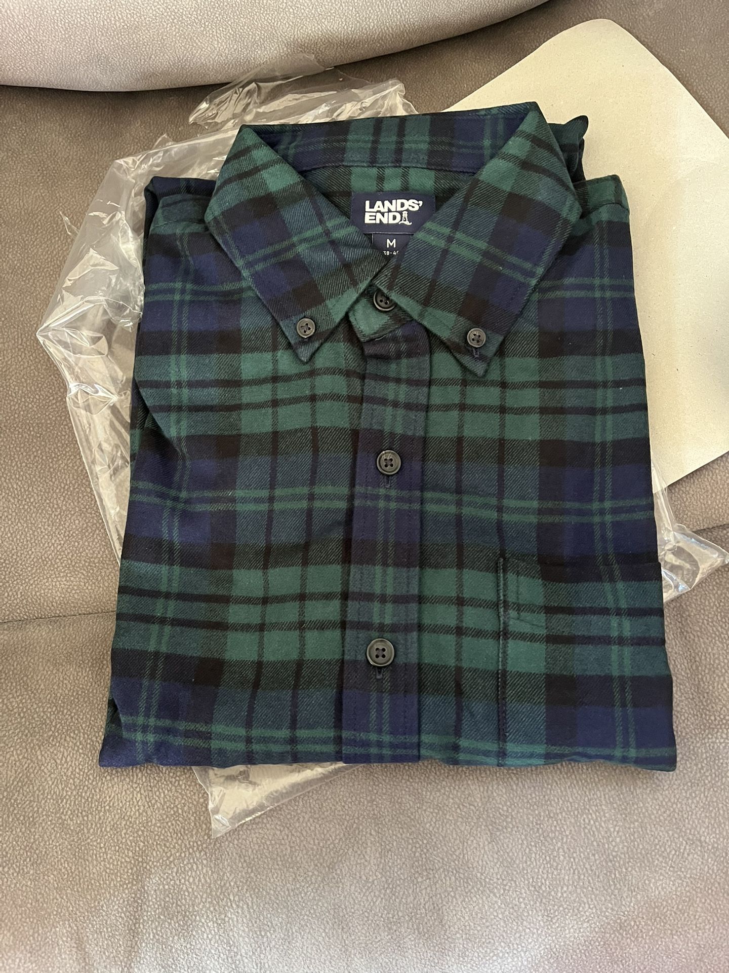 Flannel Size M Lands End Blue/green Plaid