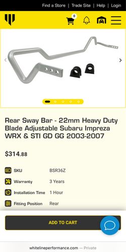 Subaru 2003 - 2007 wrx and Sti GD GG 22mm adjustable rear sway bar Whiteline brand new