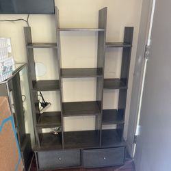 Gray Book Shelf With 2 Pull Our Drawers