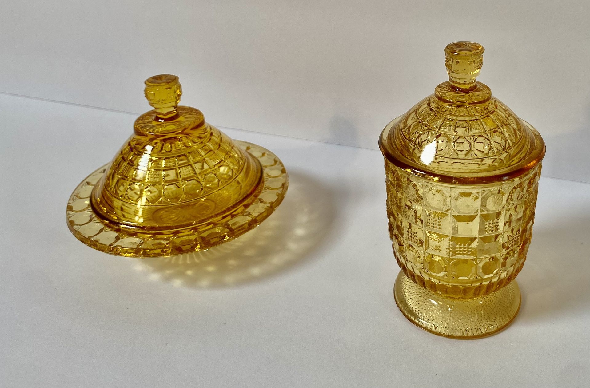 McKee Tappan Toy (Small) Amber Glass EAPG Lidded Butter & Lidded Sugar Antique  $25 Porch Pick Up Arlington/Kennedale