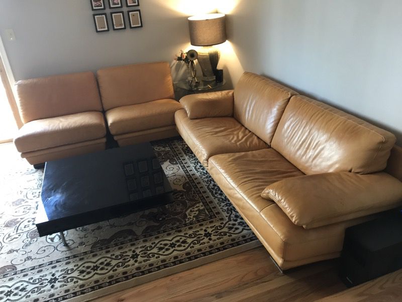 Leather sofa and two chairs