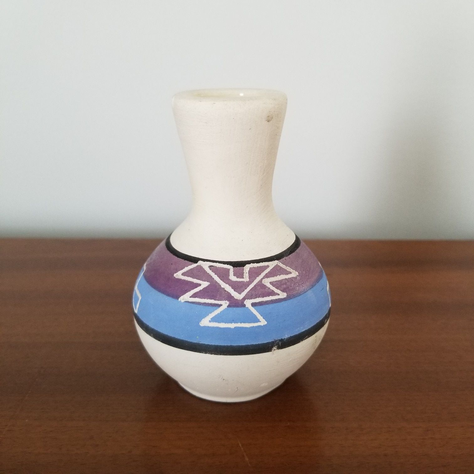 Hand carved, etched Native American Navajo vase, signed