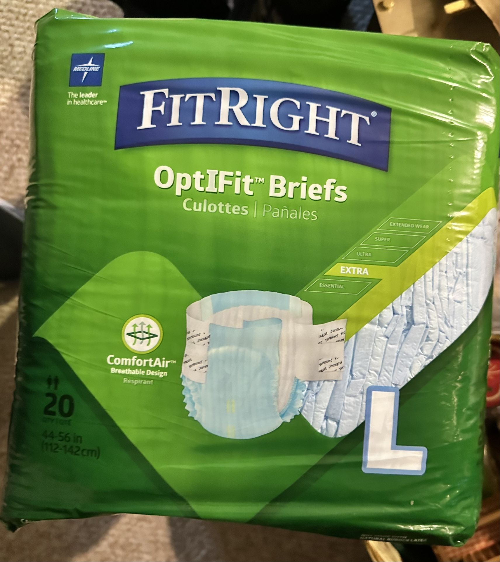 2 Unopened Packages Of Adult Briefs Size L Plus Protection pads