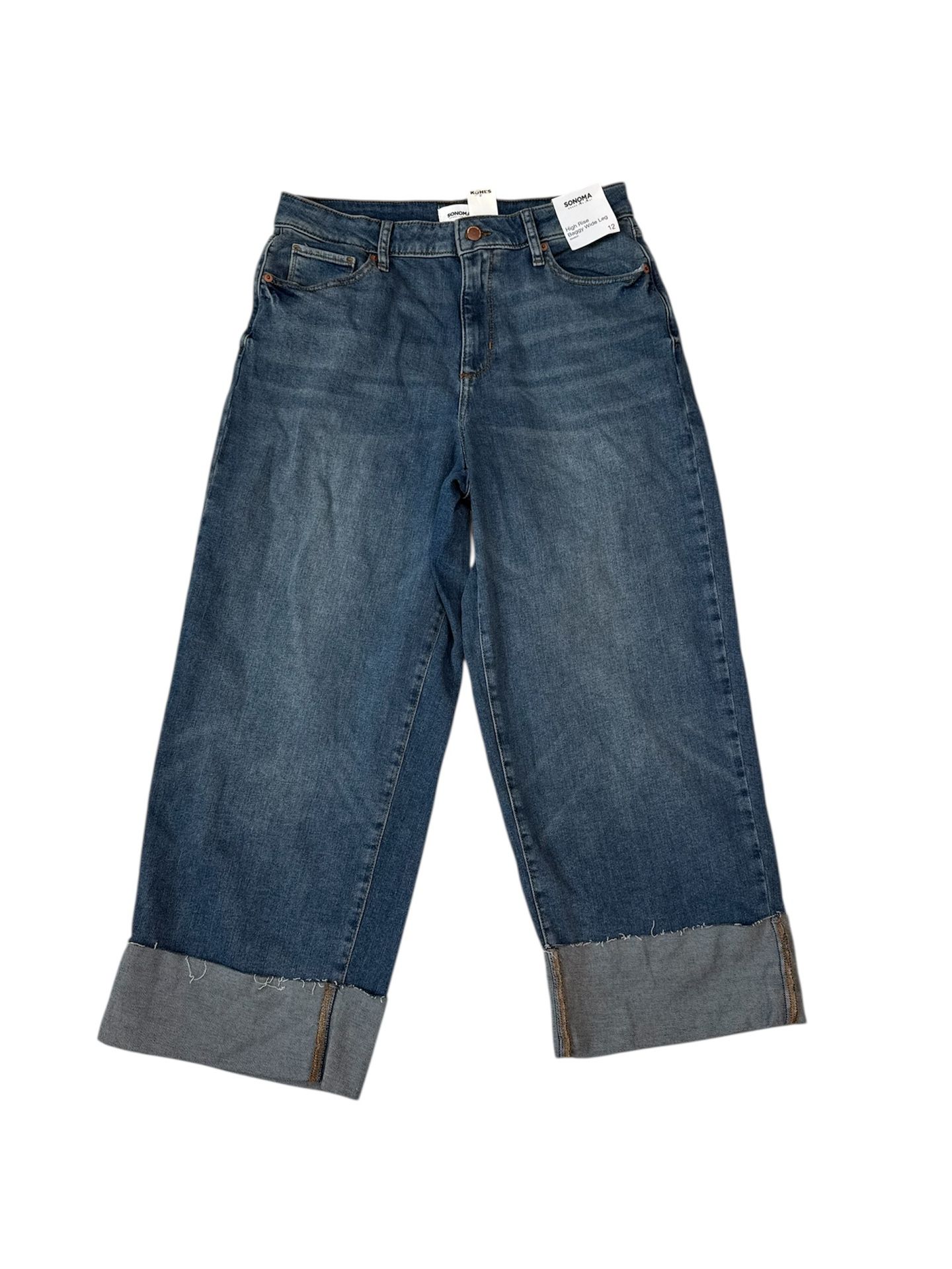 Sonoma Jeans, Women's Size 12, Denim, High Rise Baggy Wide Leg, rolled hem, NWT