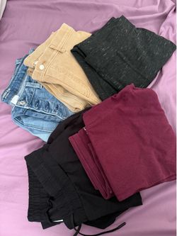 Mixed Women's Bottoms Bundle in Burgundy, Black, Denim, Tan, Charcoal
