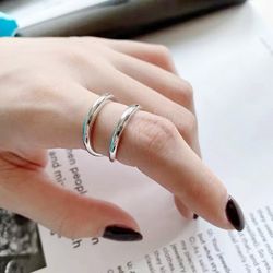 S925 silver Korean version simple personality bright silver cross double ring ring female niche light luxury ring fashion jewelry