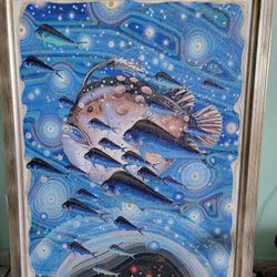 Fish oil art canvas painting with frame.