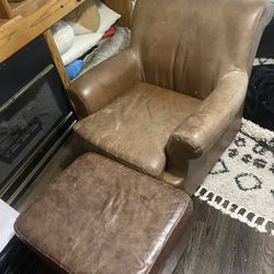 Faux Leather Armchair and Foot Rest