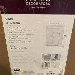 Home Decorators Collection Clady 25 in. Single Sink White Bath Vanity with Silver Ash Cultured Marble Top (Assembled)