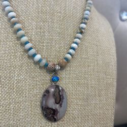 OPAL NECKLACE WITH JASPER FOCAL MEDALLION $60