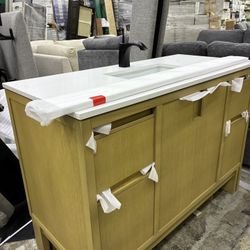 Kohler Solive Bathroom Vanity with Sink and Quartz Top in Oak