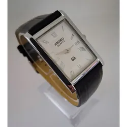 Men's Vintage Seiko Slim Leather Black & White Watch RARE