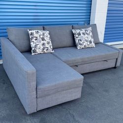 Gray IKEA Sectional With Pull Out Bed & Storage Couch Sofa