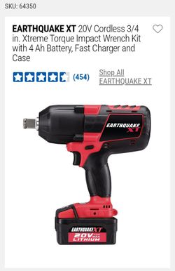 EARTHQUAKE XT 20V CORDLESS 3 4 IMPACT WRENCH W IMPACT SOCKET ADAPTER for Sale in Garland TX OfferUp