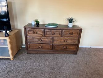 Vintage American of martinsville mid century style oak wood dresser