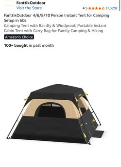 FanttikOutdoor 4 Person Instant Tent for Camping Setup in 60s Camping Tent with Rainfly & Windproof, Portable Instant Cabin Tent with Carry Bag for Fa