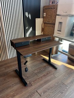 40" Electric Standing Desk with Hutch and Drawers