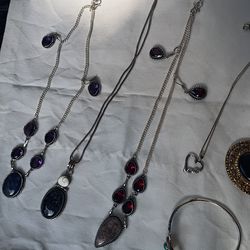 Sterling Silver Gemstone Necklace Earrings Jewelry Lot