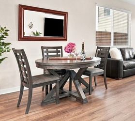Gray Wood Round Dining Table and Chair Set
