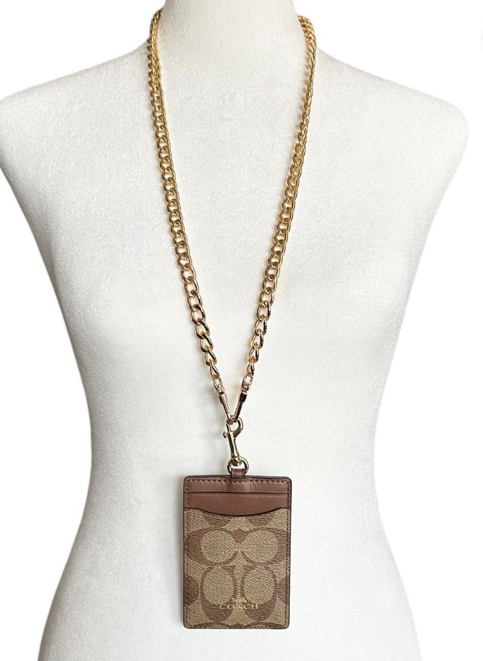 Coach Tan And Brown Leather ID Card Holder Lanyard