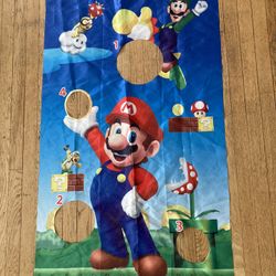 Mario Party Favors Supplies Mario Toss Games with 4 Bean Bags Set, Party Games Hanging Banner Outdoor Throwing Game for Kids lol