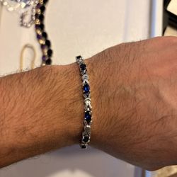 Sterling Silver Bracelet Lab Sapphire Gem Stones