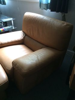 Italian leather chair and ottoman
