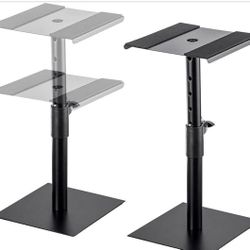 Monoprice Desktop Studio Monitor Stands (pair) Heavy Duty Steel, 12-18 Inch Adjustable Height, Support Up to 22 lbs, Includes Antislip Pads - Stage Ri
