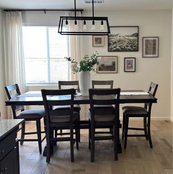 Dark Wood Dining Table + 6 Chairs